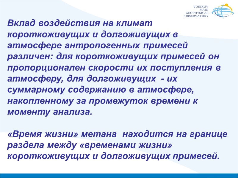 Вклад воздействия на климат короткоживущих и долгоживущих в атмосфере антропогенных примесей различен: для короткоживущих